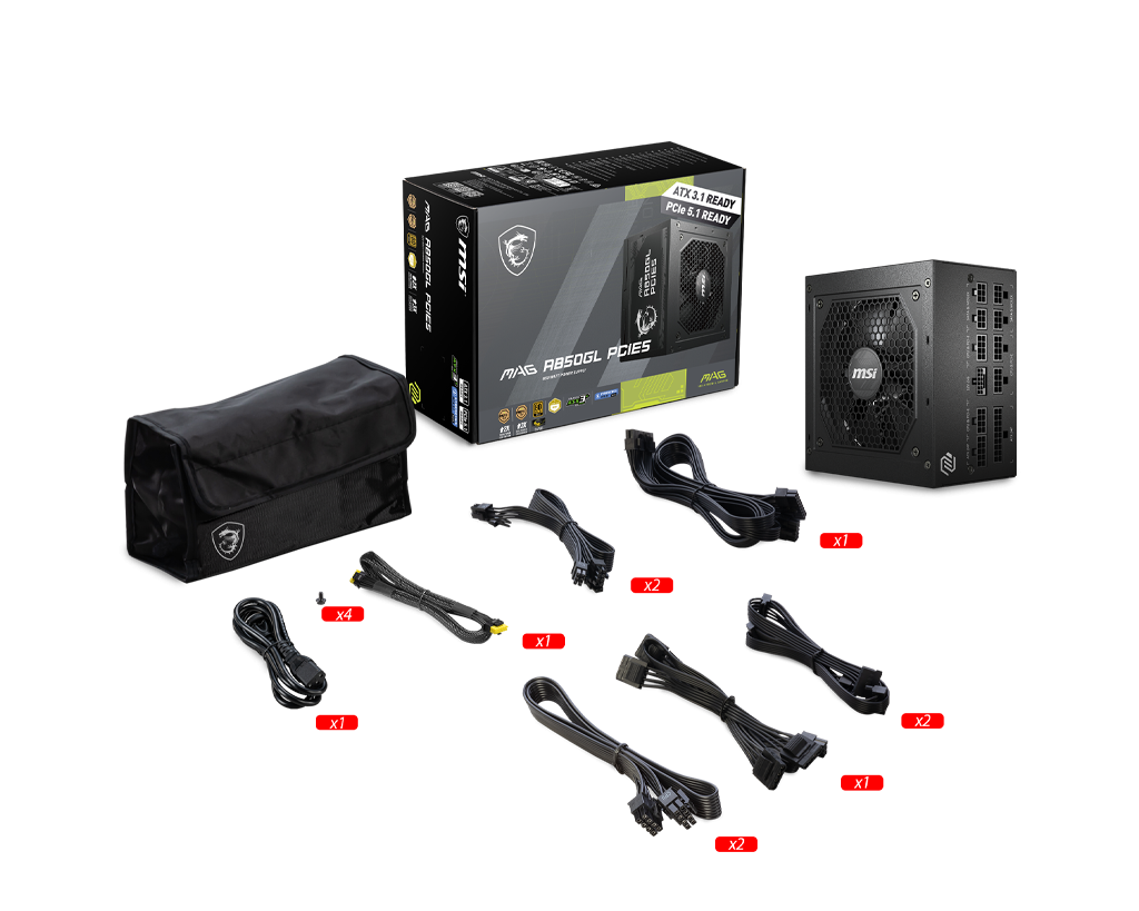 MSI MAG A850GL PCIE5 80 PLUS Gold Power Supply (850W)