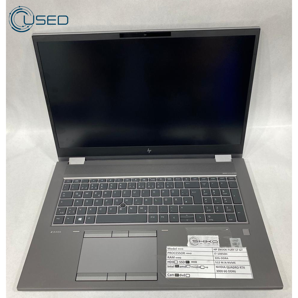 Laptop Used Workstation HP Zbook Fury 17 G7 (I7/10850H - 32G DDR4 - 512g M.2 NVMe - Quadro RTX 3000 6G DDR6 - Cam - 17.3 Inch)