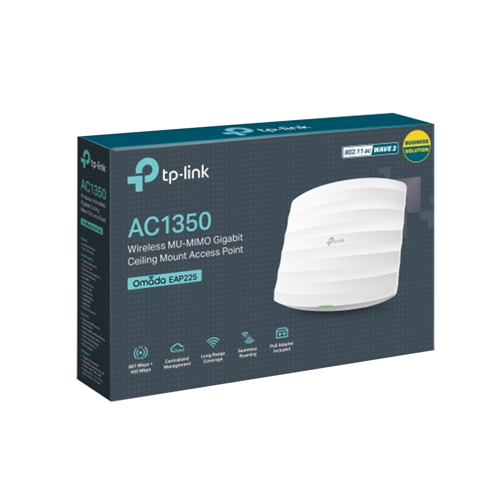 TP-Link EAP225 AC1350 Wireless MU-MIMO Gigabit Ceiling Mount Access Point (1 Port - PoE Adaptor)