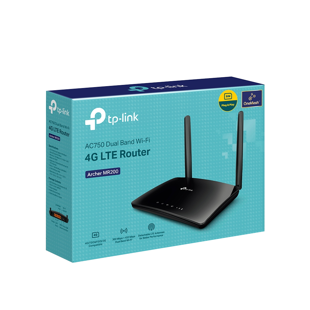 TP-Link Archer MR200 AC750 Wireless Dual Band 4G Sim Card Access Point (4 Port - 2 Antenna)