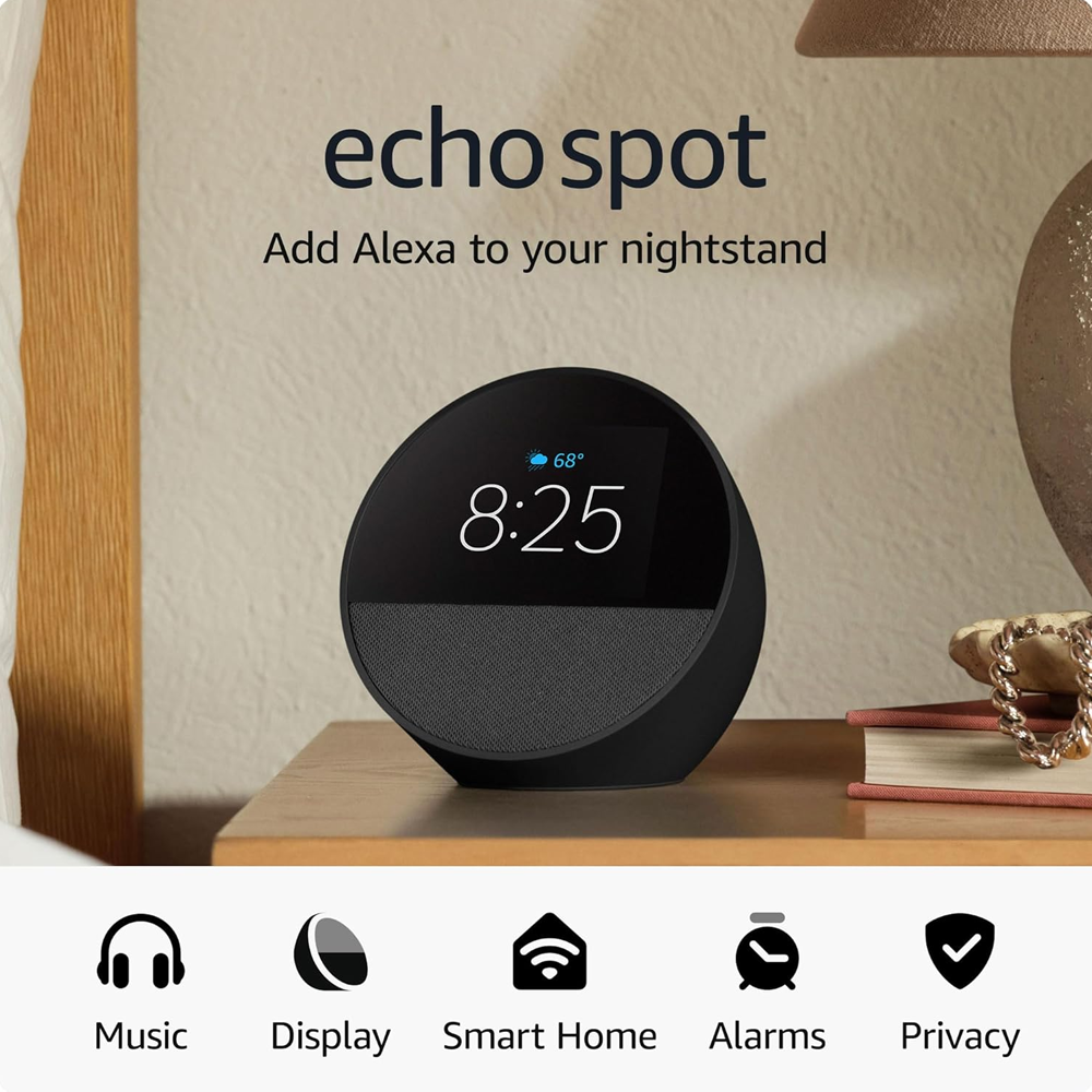 Amazon Echo Spot Smart Speaker & Alarm With Alexa - Black