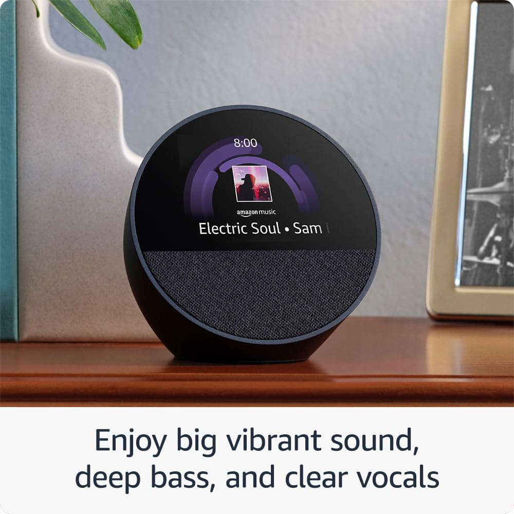 Amazon Echo Spot Smart Speaker & Alarm With Alexa - Black