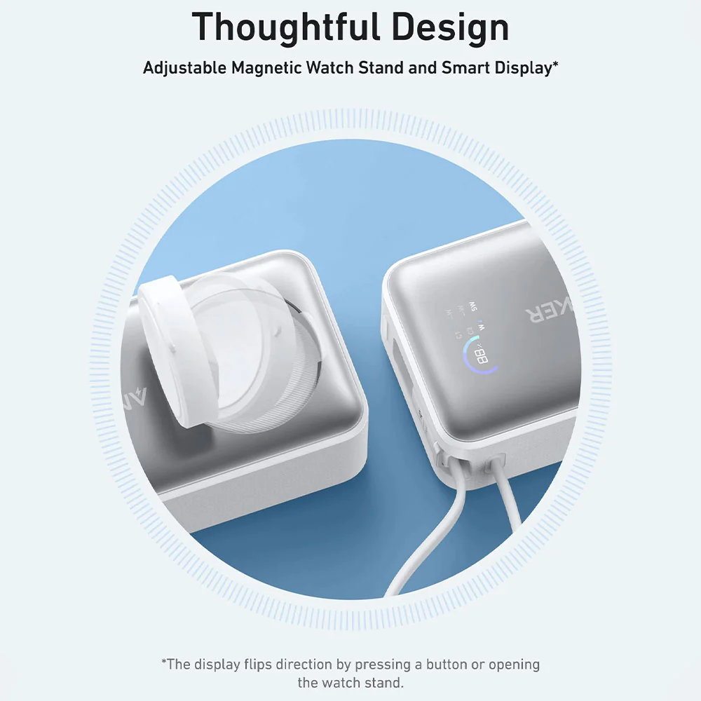 Anker 10K A1657H21 MagGo Magnetic Wireless Power Bank Type-C 35W Fast Charging 10000mAh Built in Type-C Cable With Watch Charger - White