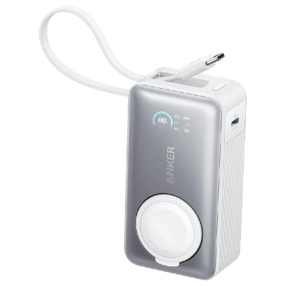 Anker 10K A1657H21 MagGo Magnetic Wireless Power Bank Type-C 35W Fast Charging 10000mAh Built in Type-C Cable With Watch Charger - White