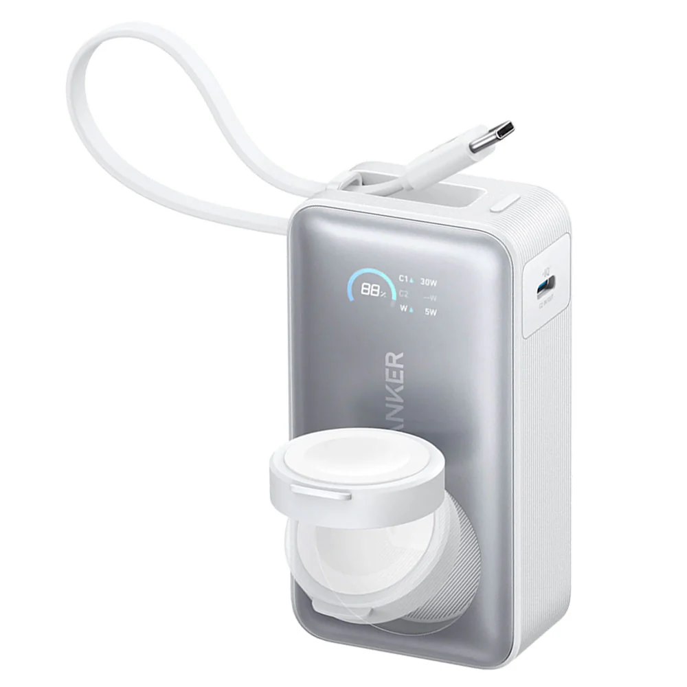 Anker 10K A1657H21 MagGo Magnetic Wireless Power Bank Type-C 35W Fast Charging 10000mAh Built in Type-C Cable With Watch Charger - White