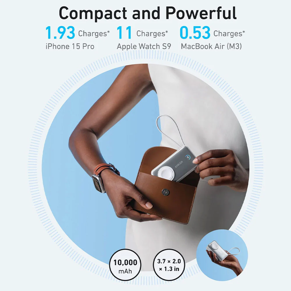 Anker 10K A1657H21 MagGo Magnetic Wireless Power Bank Type-C 35W Fast Charging 10000mAh Built in Type-C Cable With Watch Charger - White