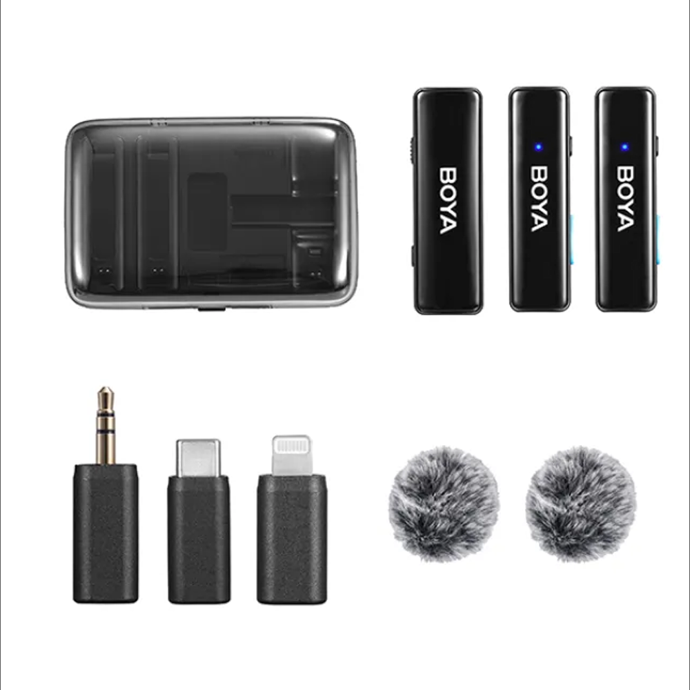 Boya Boyalink Multi-Compatible (Lightning + Type-C + 3.5mm) 2.4GHz Dual Channel Wireless Microphone With Charging Case