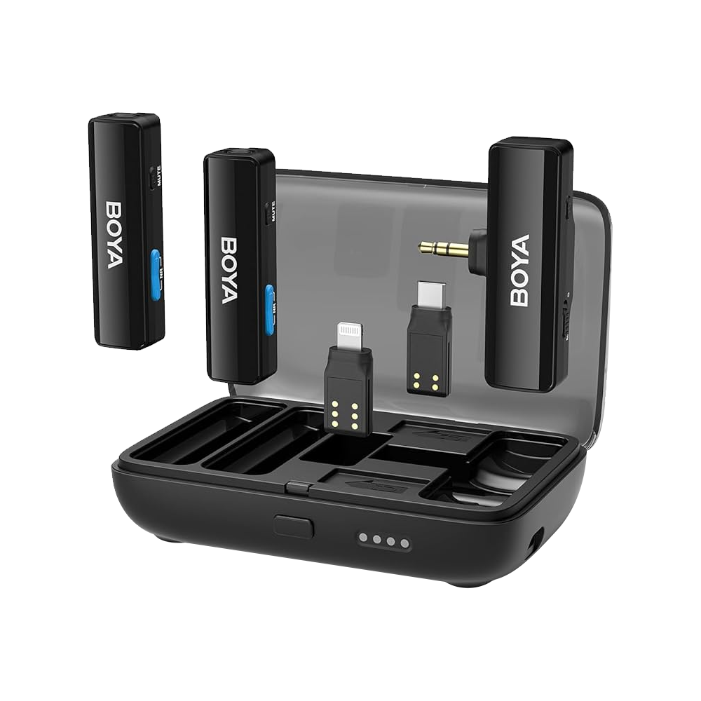 Boya Boyalink Multi-Compatible (Lightning + Type-C + 3.5mm) 2.4GHz Dual Channel Wireless Microphone With Charging Case