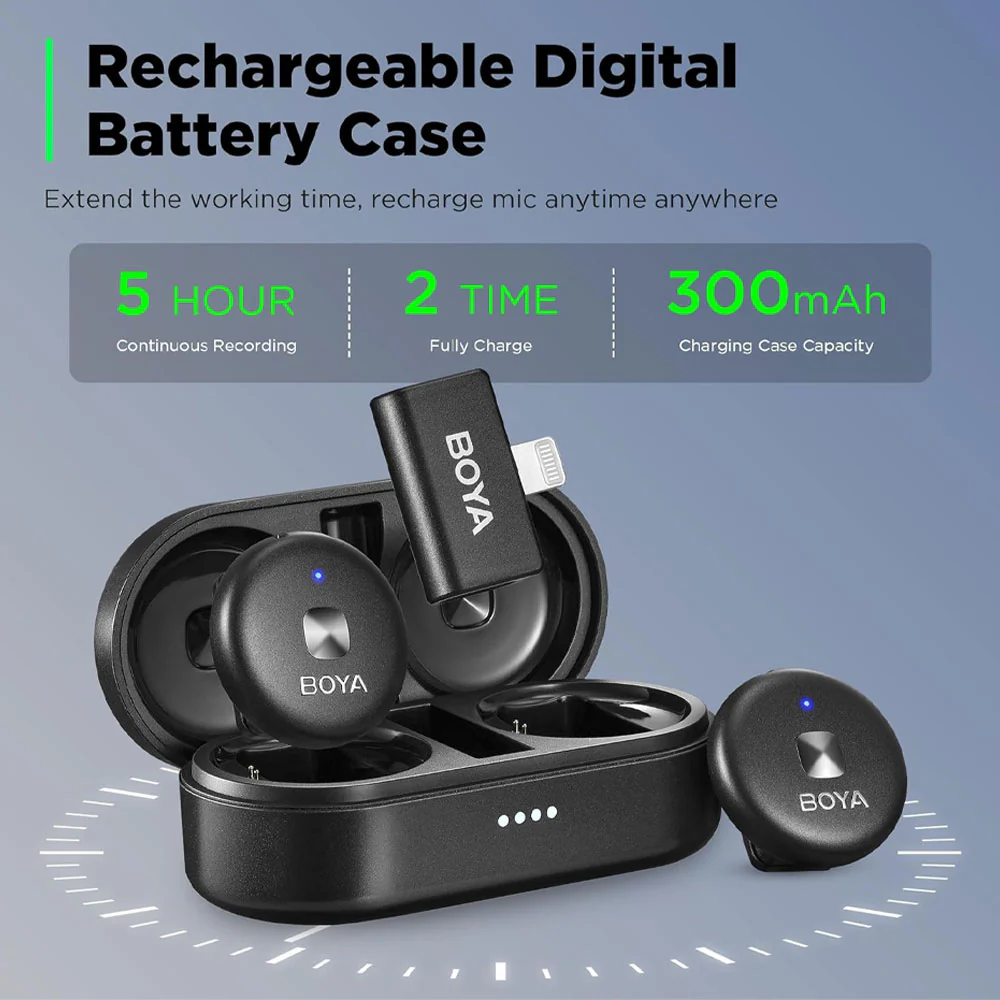 Boya OMIC-D Lightning 2.4GHz Dual Channel Wireless Microphone With Charging Case - Black