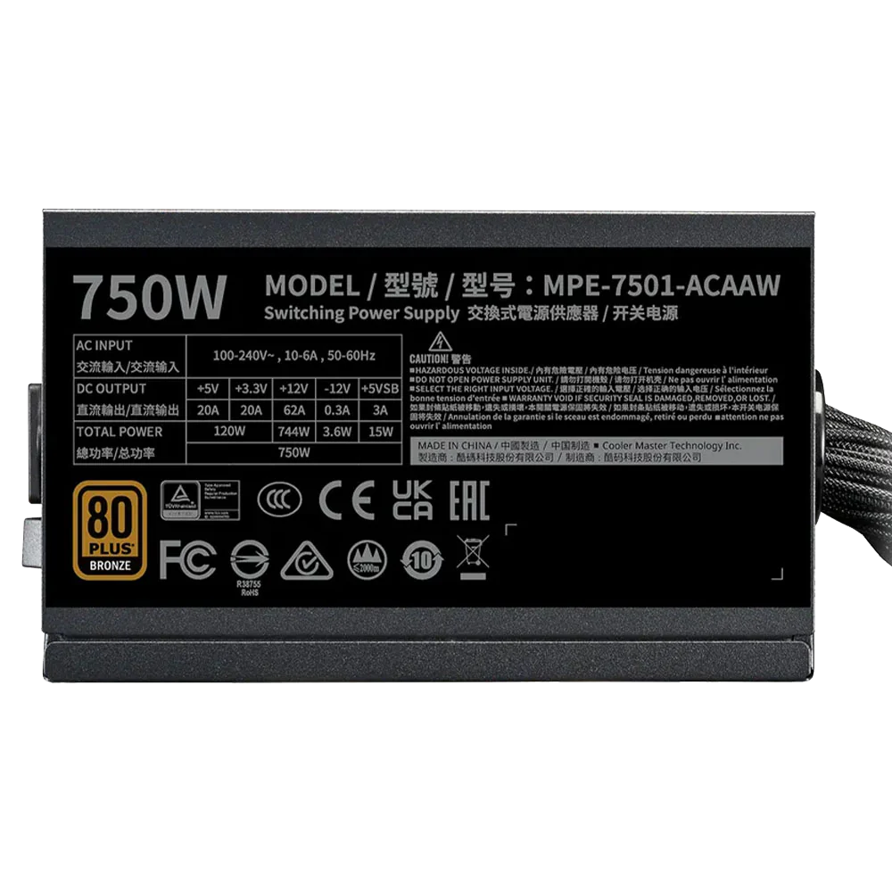 Cooler Master MWE 750 V3 80 Plus Bronze Power Supply (750W)