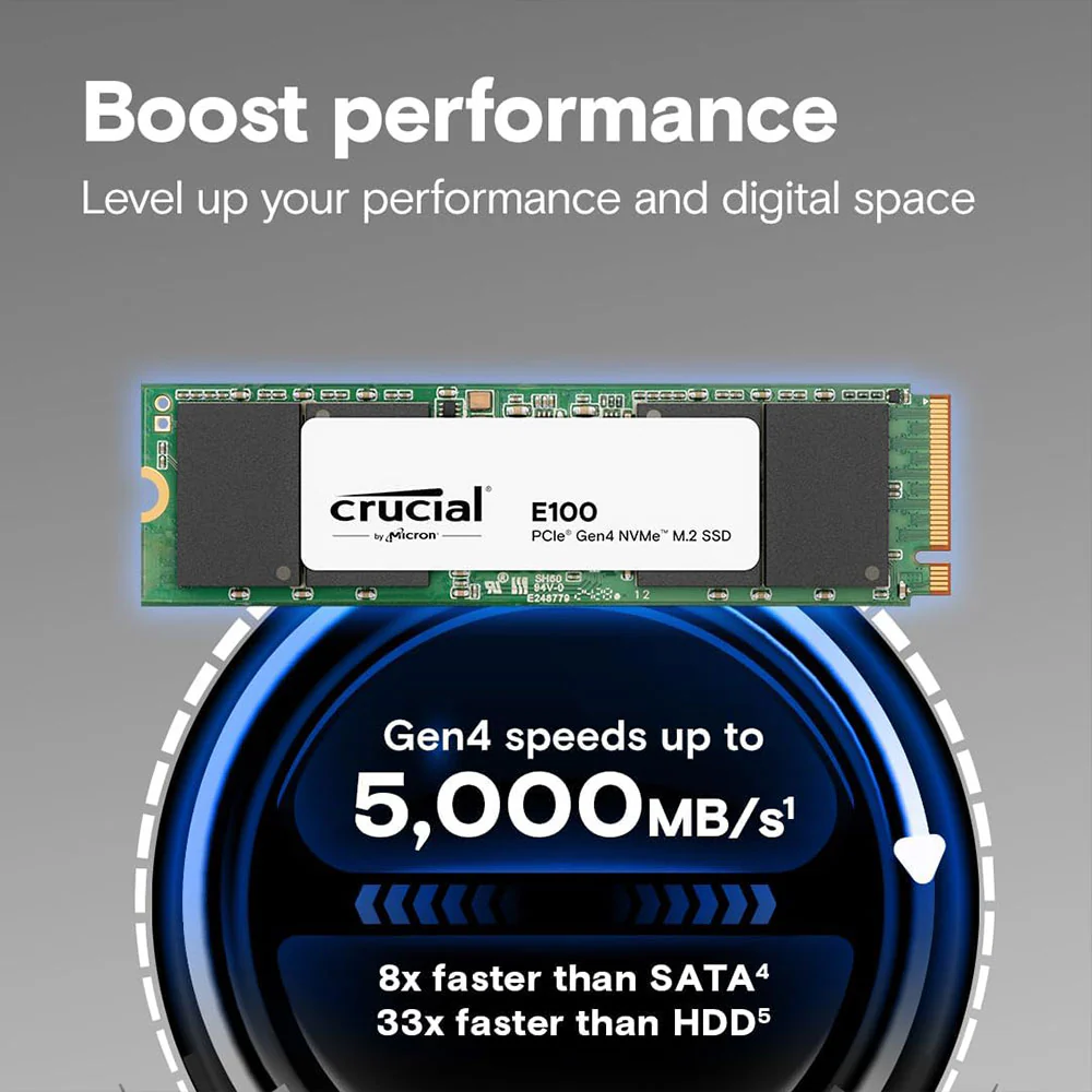 Crucial E100 1TB PCIe NVMe M.2 SSD