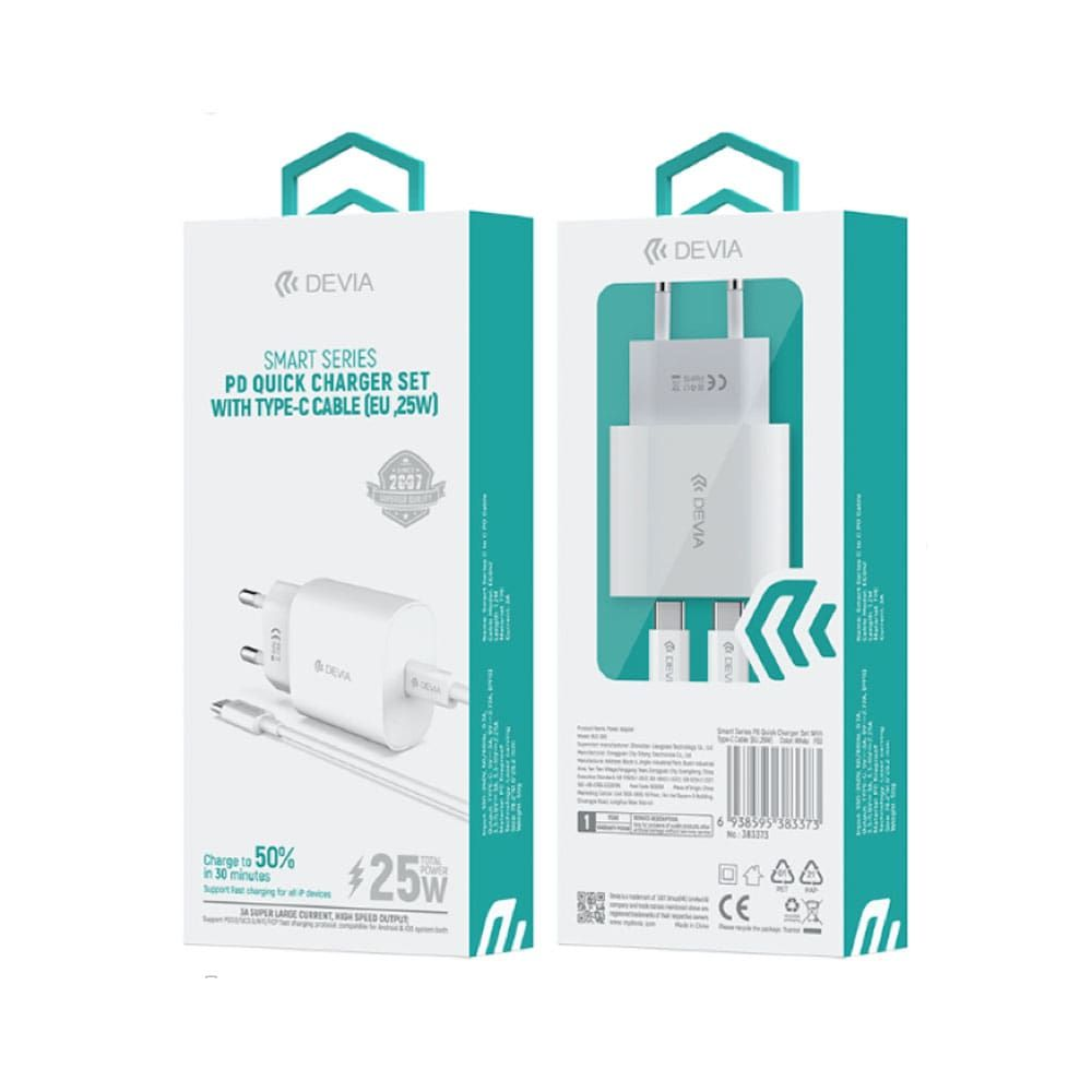 Devia RLC-383 MP716 Smart Series 25W Quick Charger With Type-C to Type-C Cable 1.20m - White