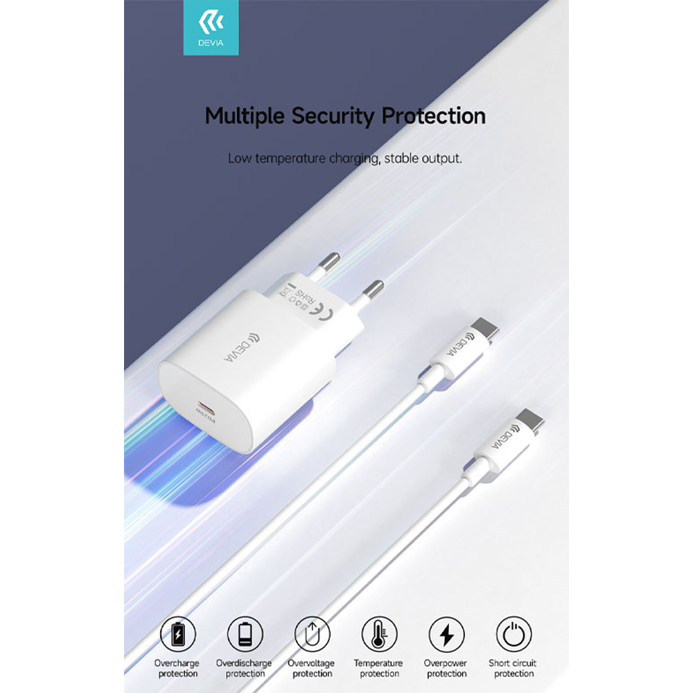 Devia RLC-383 MP716 Smart Series 25W Quick Charger With Type-C to Type-C Cable 1.20m - White