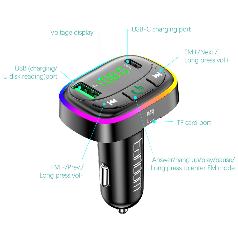 Earldom M104 FM Transmitter & USB + Type-C 3.1A Charger
