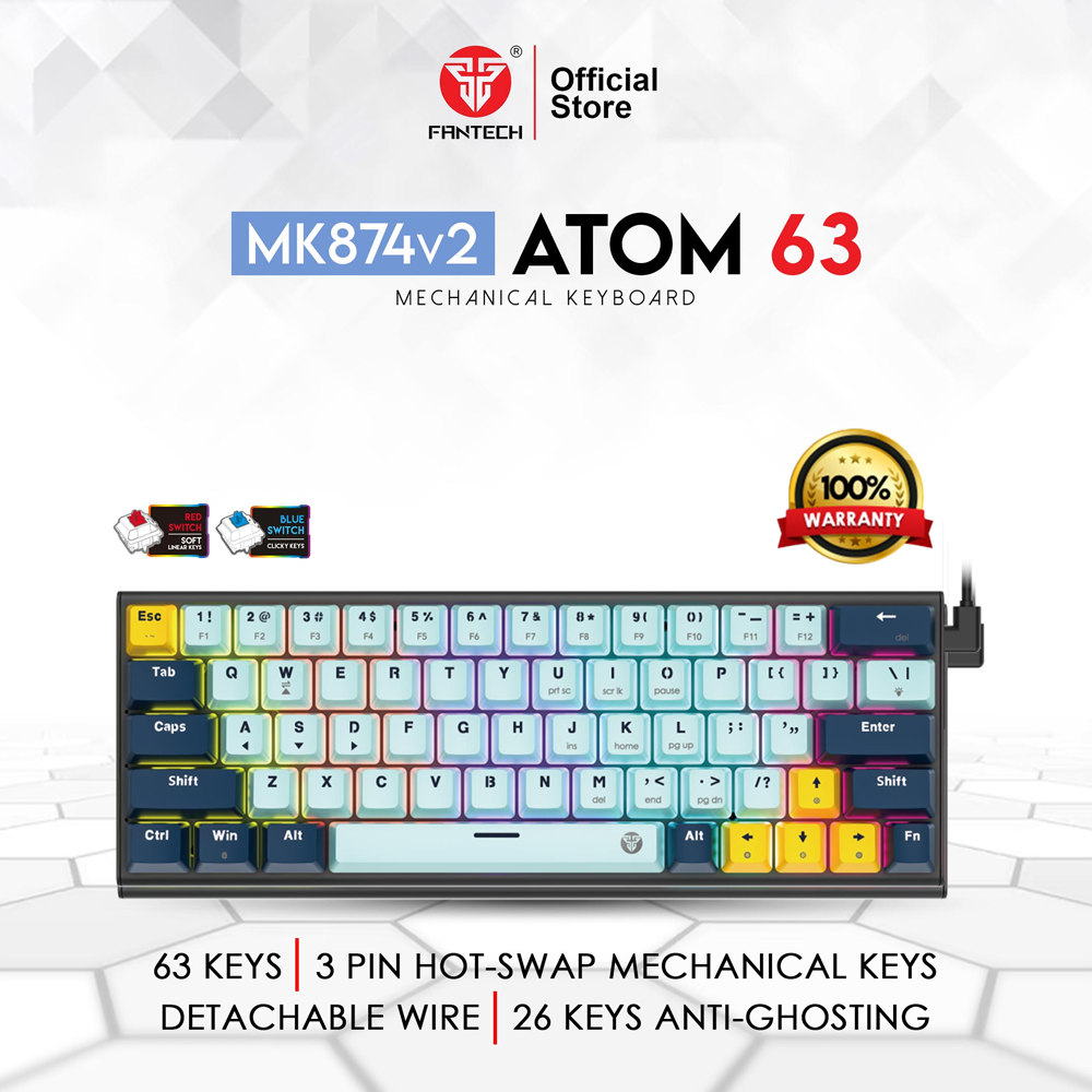 Fantech ATOM 63 MK874v2 Red Switch Wired Mechanical Gaming Keyboard - Sky Blue