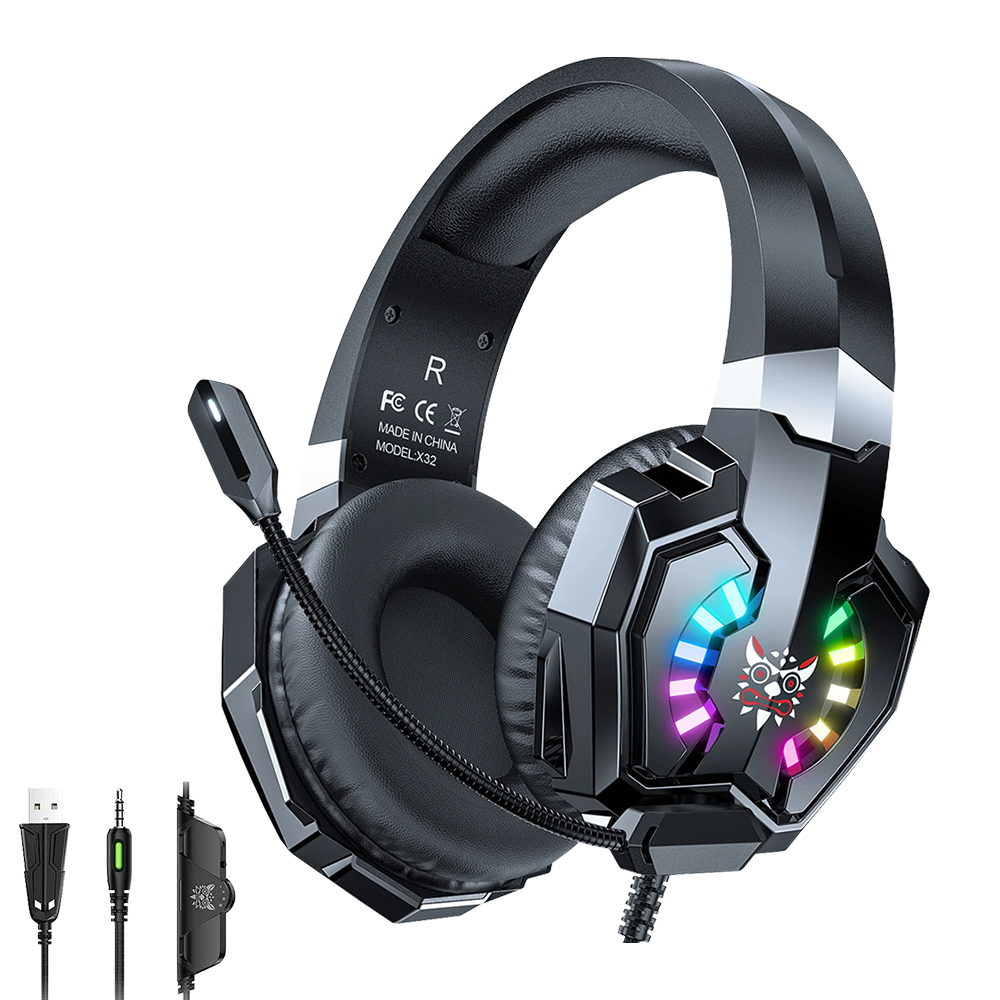 Onikuma X32 RGB Wired Gaming Headphone (One Socket 3.5mm With Converter + USB) - Black