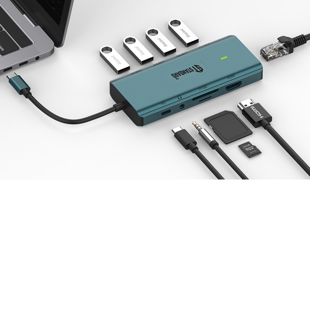 HUB Type-C To (HDMI - PD 100W - USB 3.0 - RJ45 - VGA - AUDIO 3.5mm - SD - TF) Standard ST-UC962