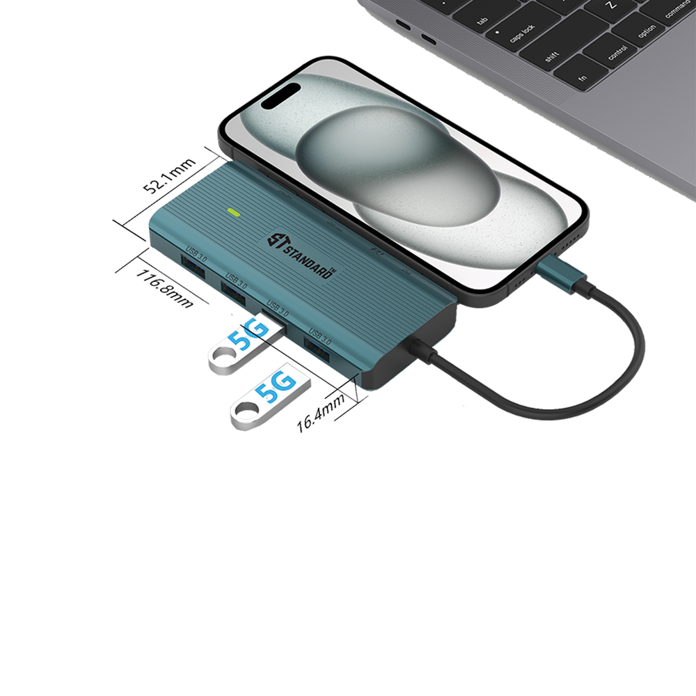 HUB Type-C To (HDMI - PD 100W - USB 3.0 - RJ45 - VGA - AUDIO 3.5mm - SD - TF) Standard ST-UC962