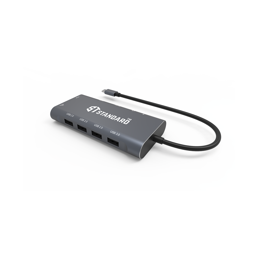HUB Type-C To (HDMI - PD 100W - USB 3.0 - USB 2.0 - RJ45 - VGA - AUDIO 3.5mm - SD - TF) Standard ST-9591A+