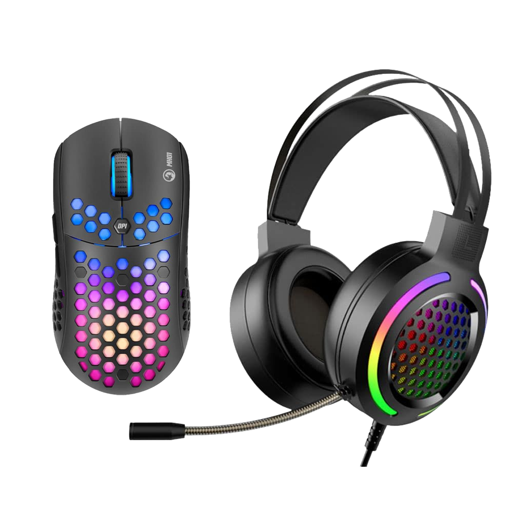 Headphone Wired Marvo MH01 (2 x 3.5mm - USB Led Light) + Mouse Gaming Combo