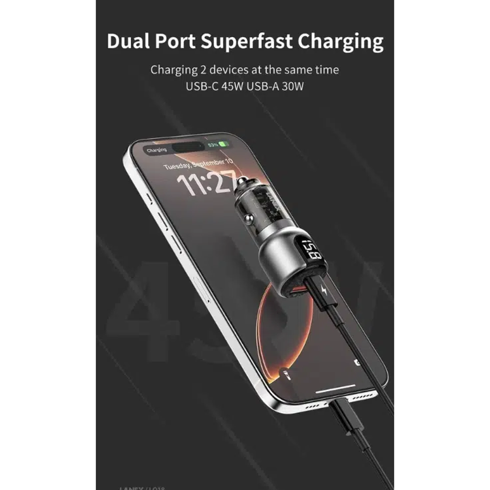 Lanex LQ18 75W USB & Type-C Car Fast Charger - Silver
