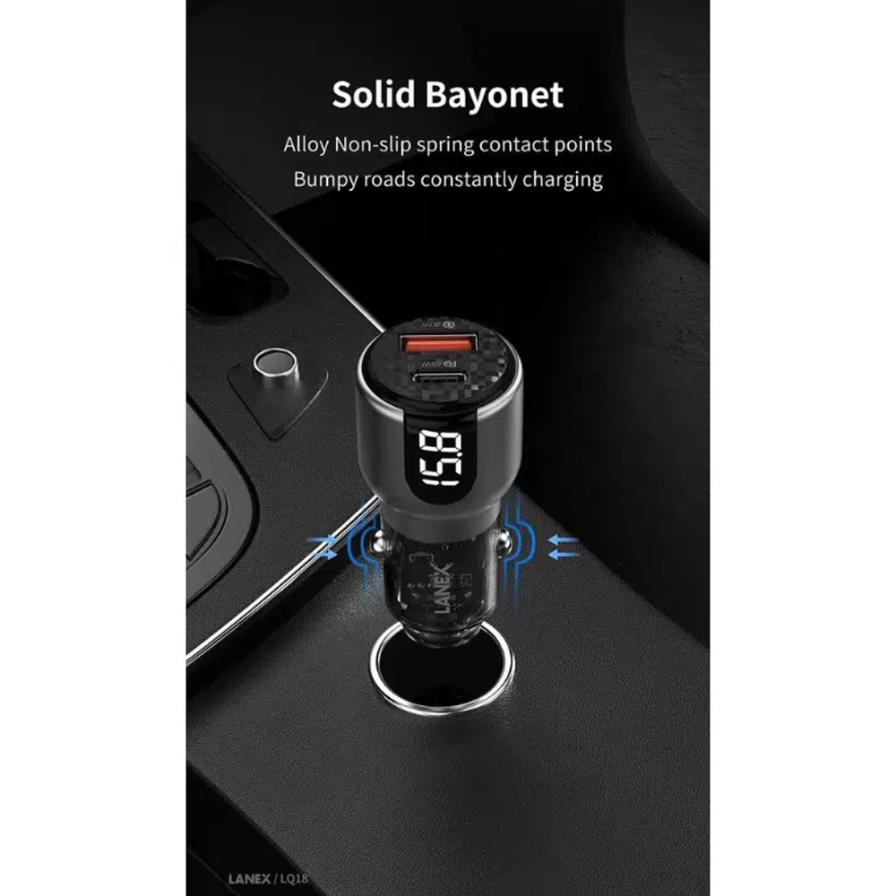 Lanex LQ18 75W USB & Type-C Car Fast Charger - Silver