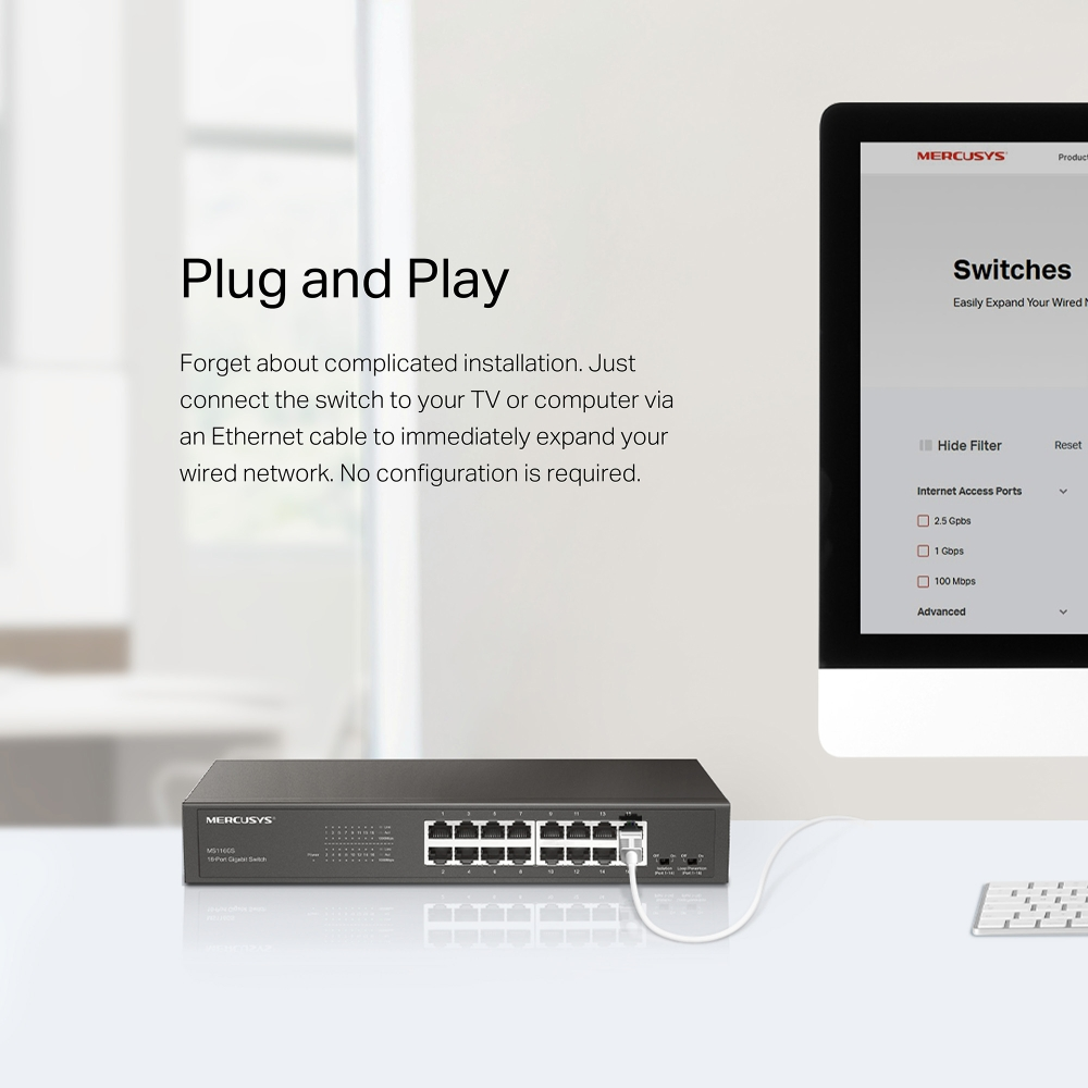 Mercusys MS116GS 16-Port 10/100/1000Mbps Gigabyte Desktop/Rackmount Switch