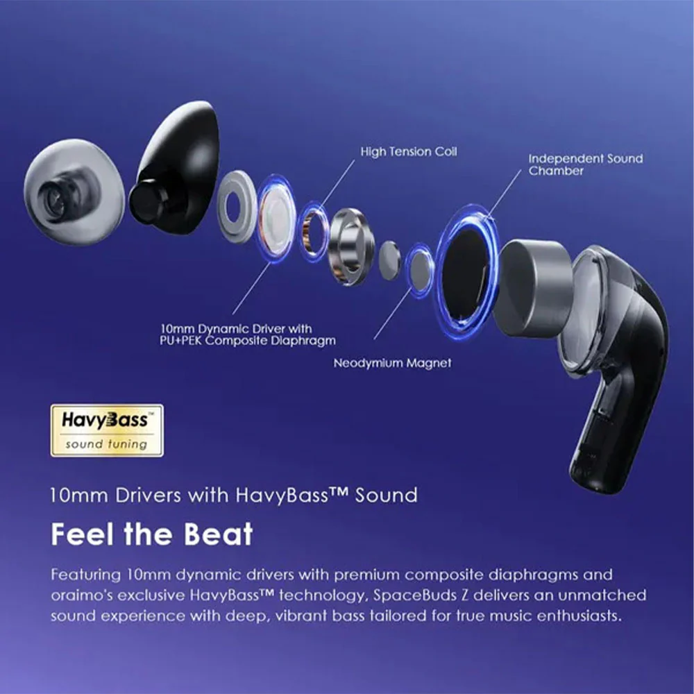 Oraimo SpaceBuds Z OTW-625 ANC Wireless Earbuds - Obsidian Black