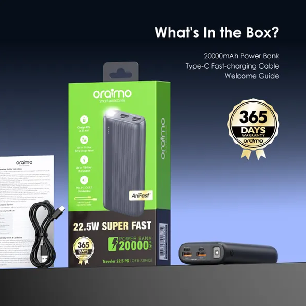 Oraimo Traveler 22.5 PD OPB-7204Q Super Fast Power Bank 20000mAh