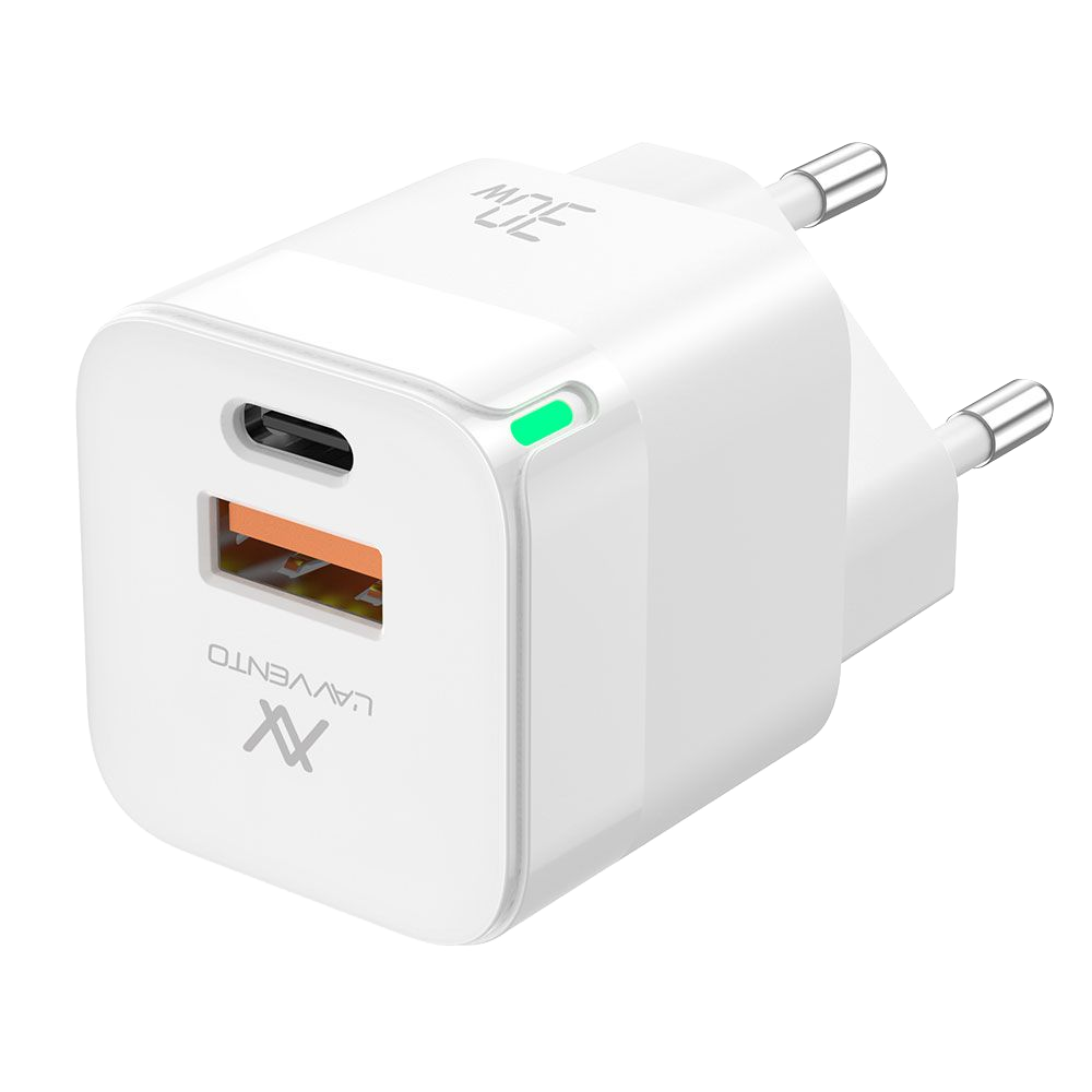 Plug 240V Lavvento Gan Mini 30W Mp377 (USB 3.0A + Type-C 3.0A) - White