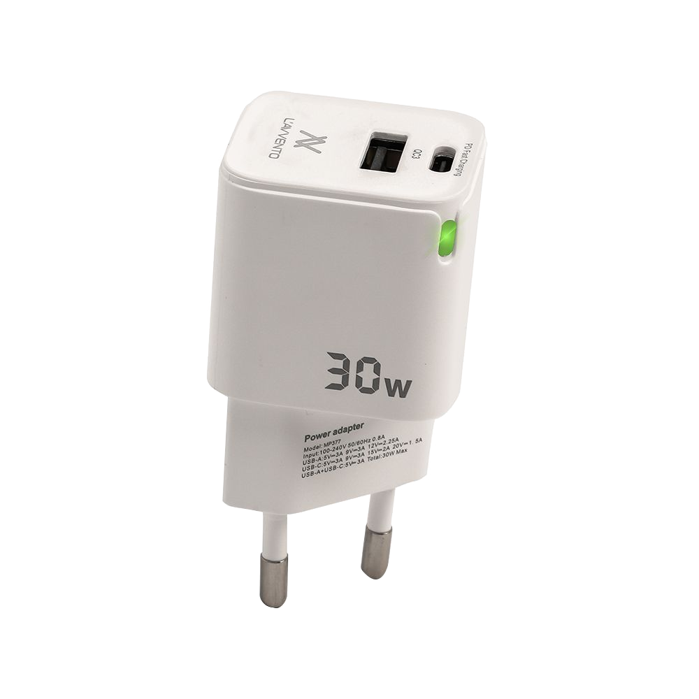 Plug 240V Lavvento Gan Mini 30W Mp377 (USB 3.0A + Type-C 3.0A) - White
