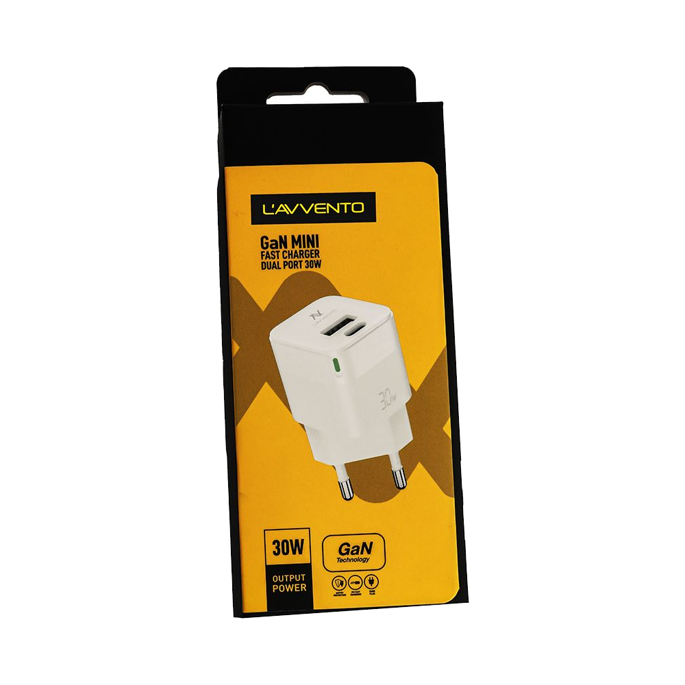 Plug 240V Lavvento Gan Mini 30W Mp377 (USB 3.0A + Type-C 3.0A) - White