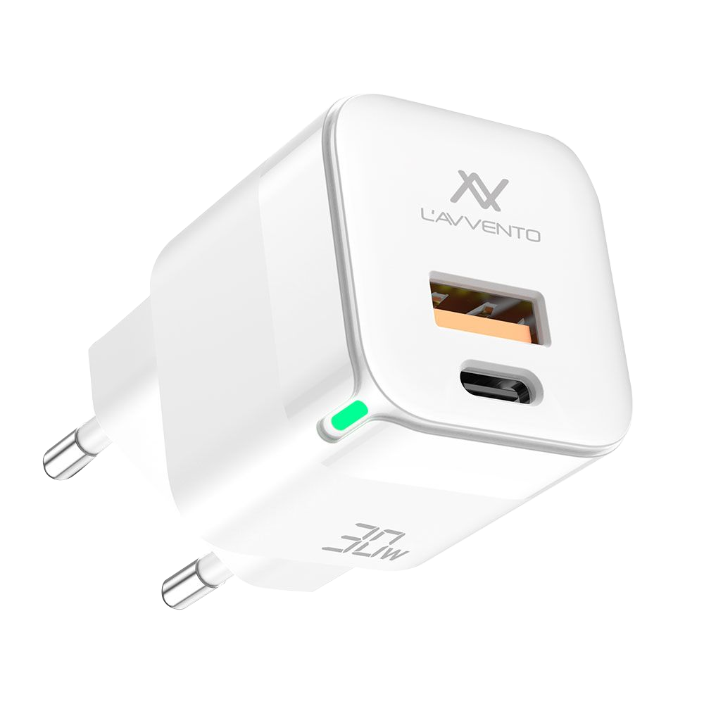 Plug 240V Lavvento Gan Mini 30W Mp377 (USB 3.0A + Type-C 3.0A) - White