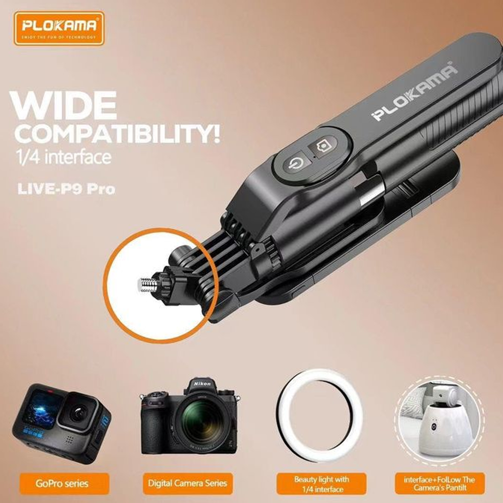 Plokama Live-P9 PRO LED Selfie Stick Tripod 1.70m With Remote Control