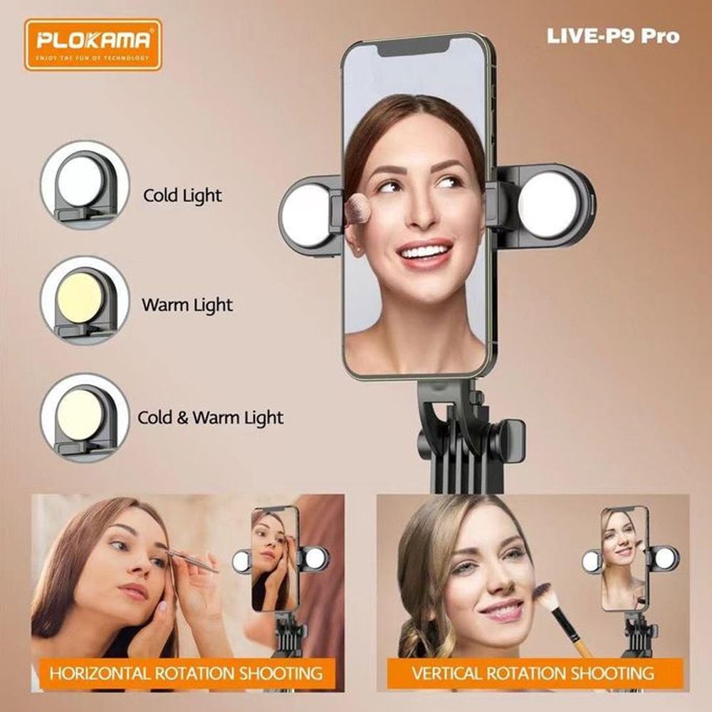 Plokama Live-P9 PRO LED Selfie Stick Tripod 1.70m With Remote Control