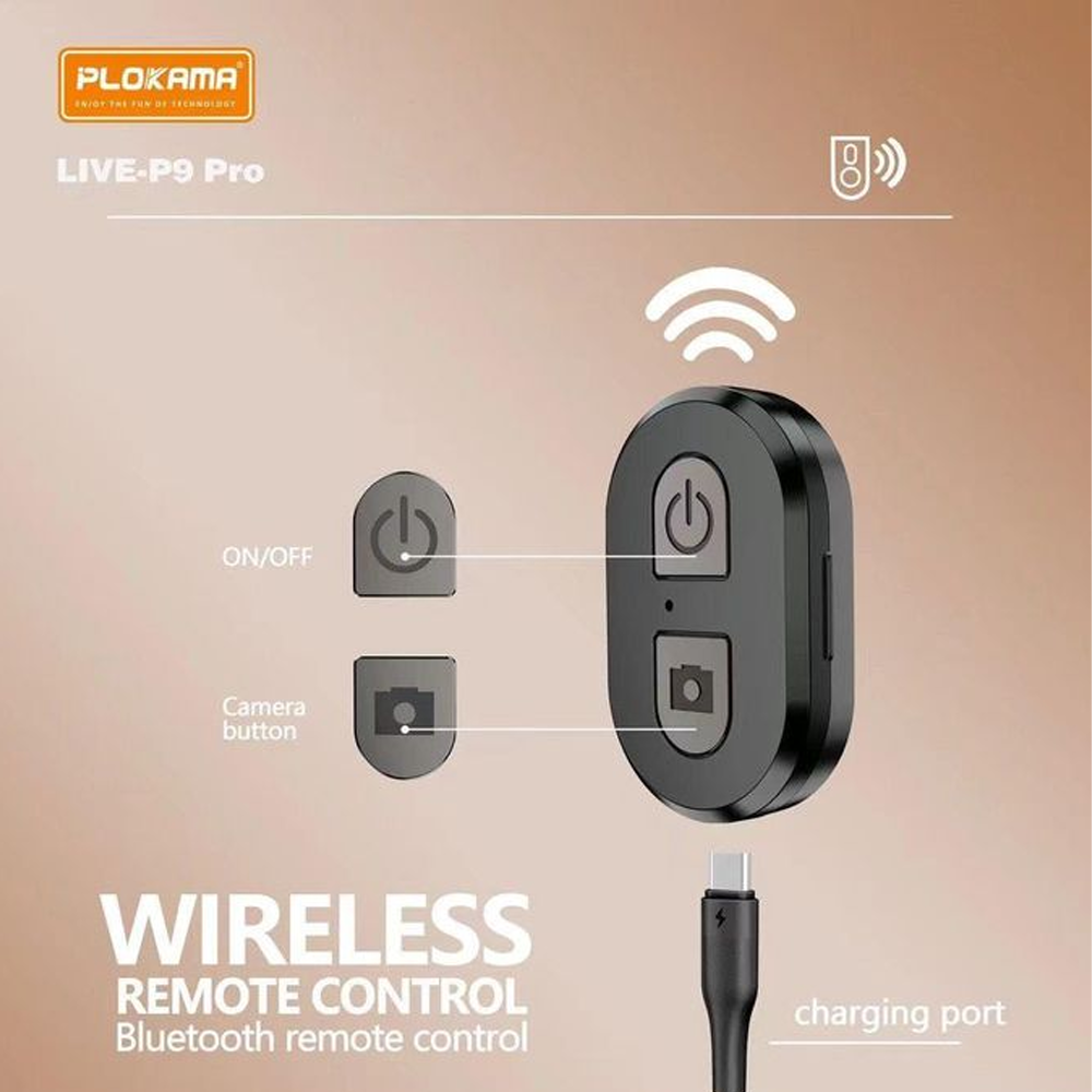 Plokama Live-P9 PRO LED Selfie Stick Tripod 1.70m With Remote Control