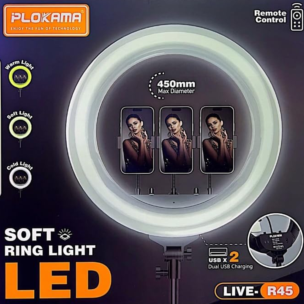 Plokama Live-R45 Soft Ring Light (450mm - 3 Color Mode - Remote Control)