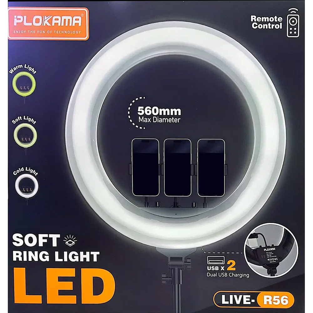 Plokama Live-R56 Soft Ring Light (560mm - 3 Color Mode - Remote Control)
