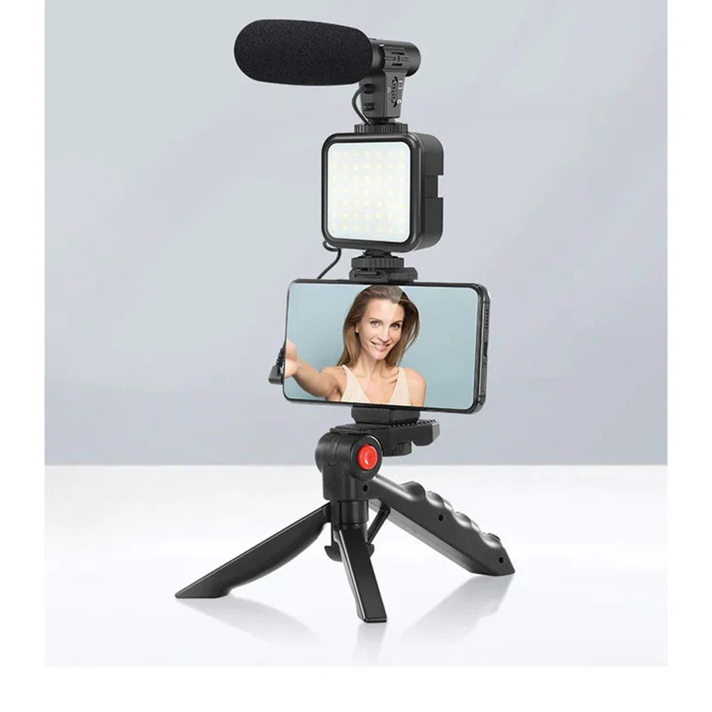Plokama PK-771 Video Making KIT 5 in 1 (Tripod - LED Light 6.5cm - Microphone - Phone Holder - Remote Control)