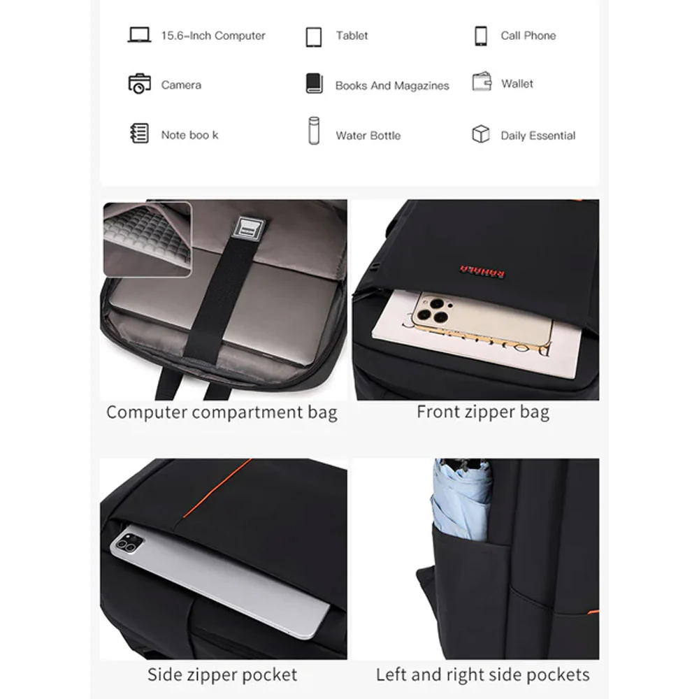 Rahala A901 15.6 Inch Laptop Backpack - Black