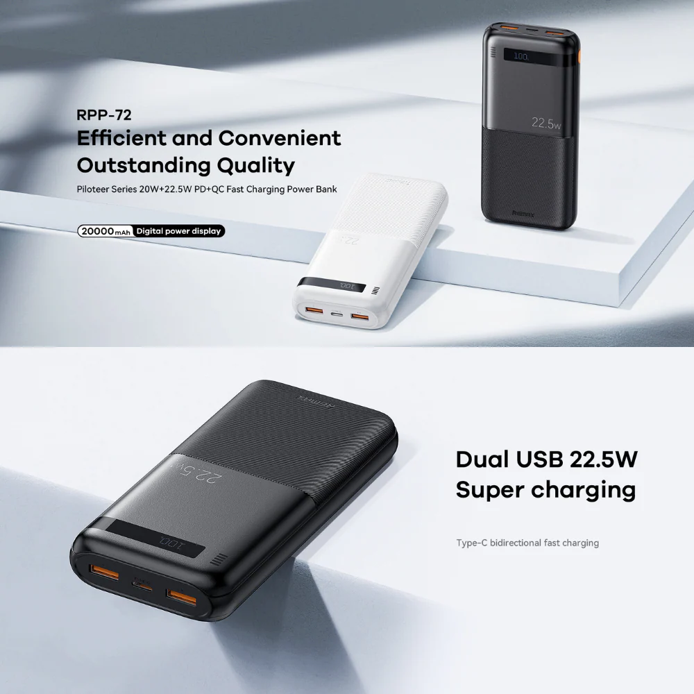 Remax RPP-72 Piloteer Series Power Bank 20000mAh 20W+22.5W - Black