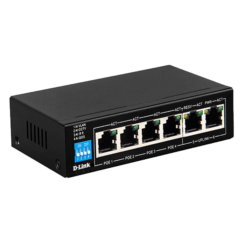 D-Link DGS-F1006P-E 6-Port (4 Port PoE+) 10/100/1000Mbps Gigabit Desktop Switch