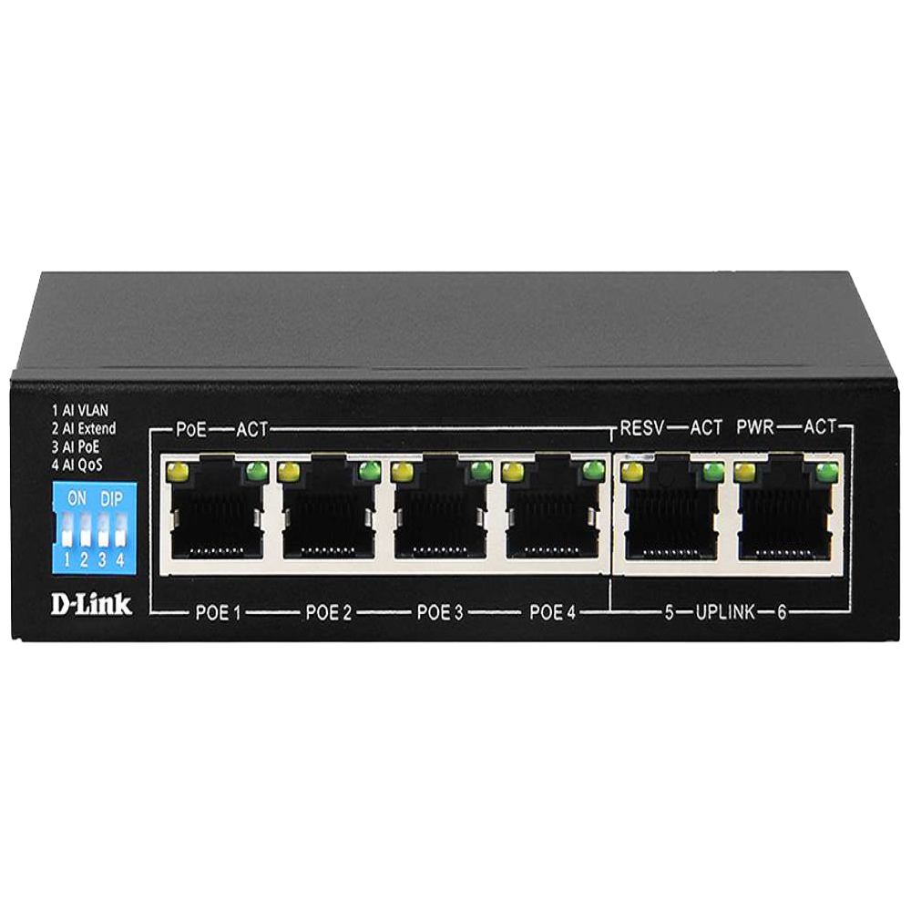 D-Link DGS-F1006P-E 6-Port (4 Port PoE+) 10/100/1000Mbps Gigabit Desktop Switch