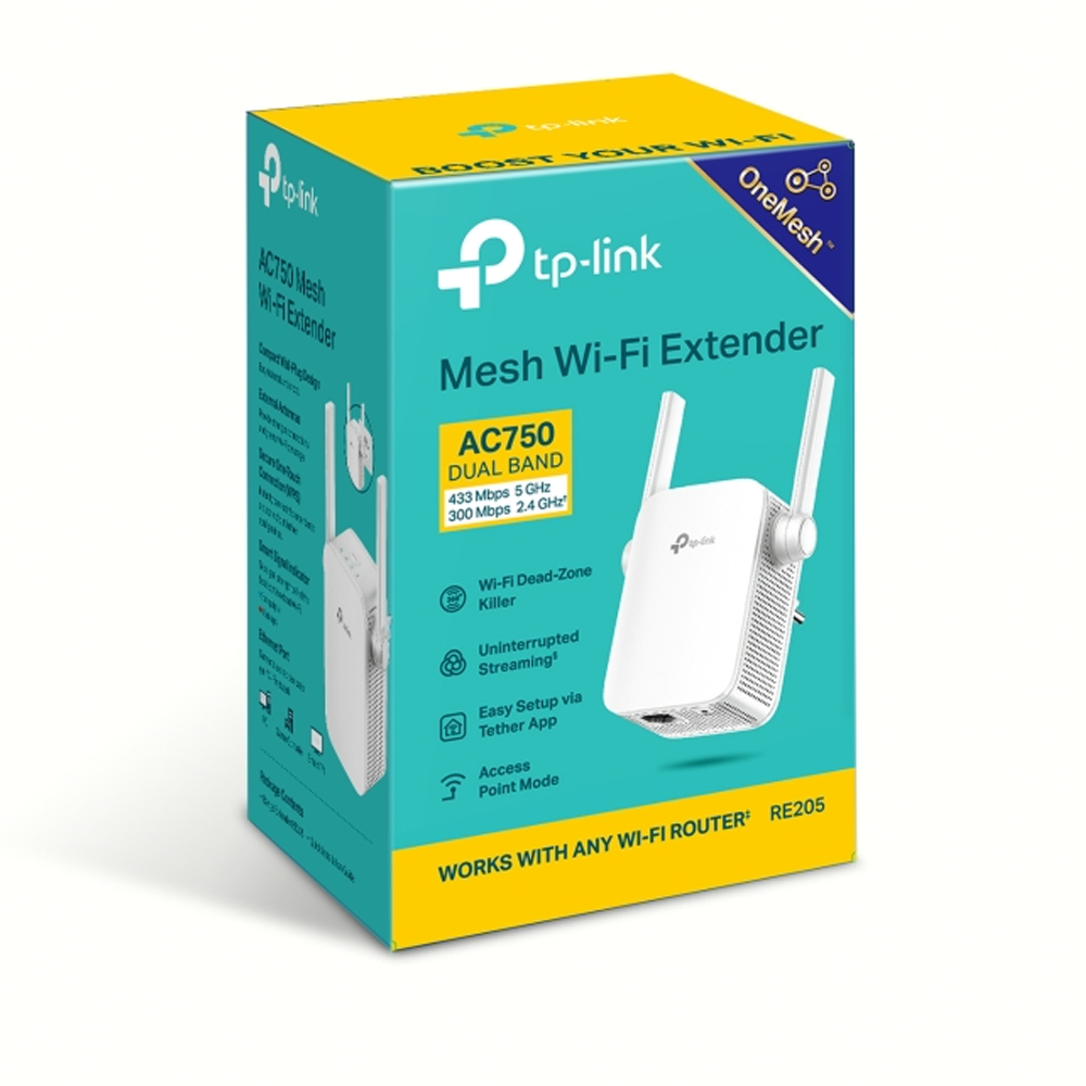 TP-Link RE205 AC750 Mesh Wi-Fi Range Extender (1 Port - 2 Antenna)