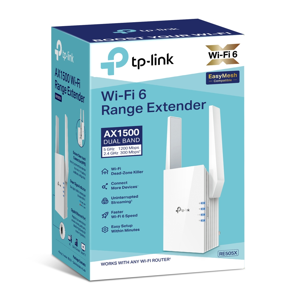 TP-Link RE505X AX1500 Dual Band 1500Mbps Wi-Fi 6 Range Extender (1 Port - 2 Antenna)