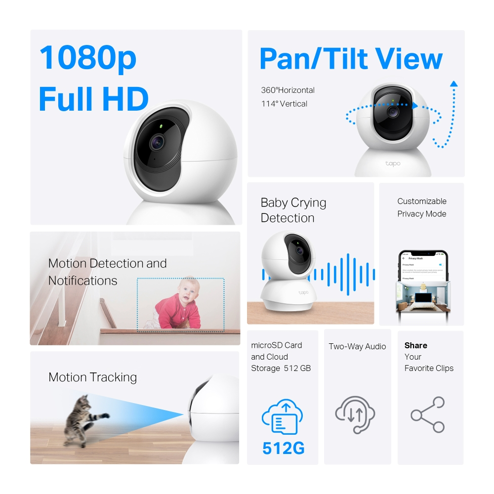TP-Link Tapo C200C Pan/Tilt Home Security Wi-Fi Camera 2MP 4mm Indoor