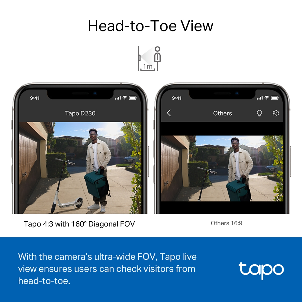 TP-Link Tapo D230S1 Smart Video Doorbell 2K/5MP 2.1mm Camera (Color Night Vision)