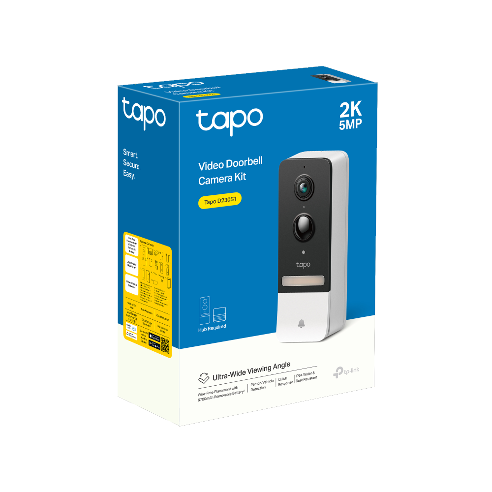 TP-Link Tapo D230S1 Smart Video Doorbell 2K/5MP 2.1mm Camera (Color Night Vision)