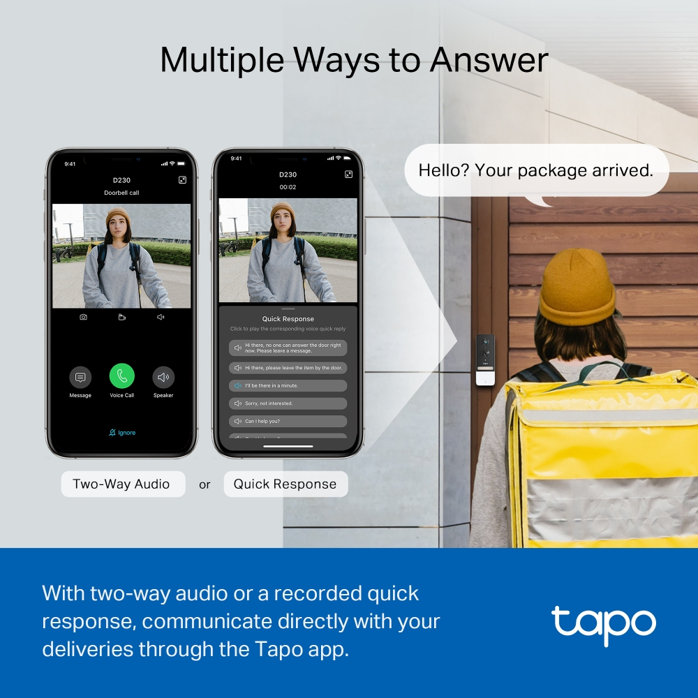 TP-Link Tapo D230S1 Smart Video Doorbell 2K/5MP 2.1mm Camera (Color Night Vision)