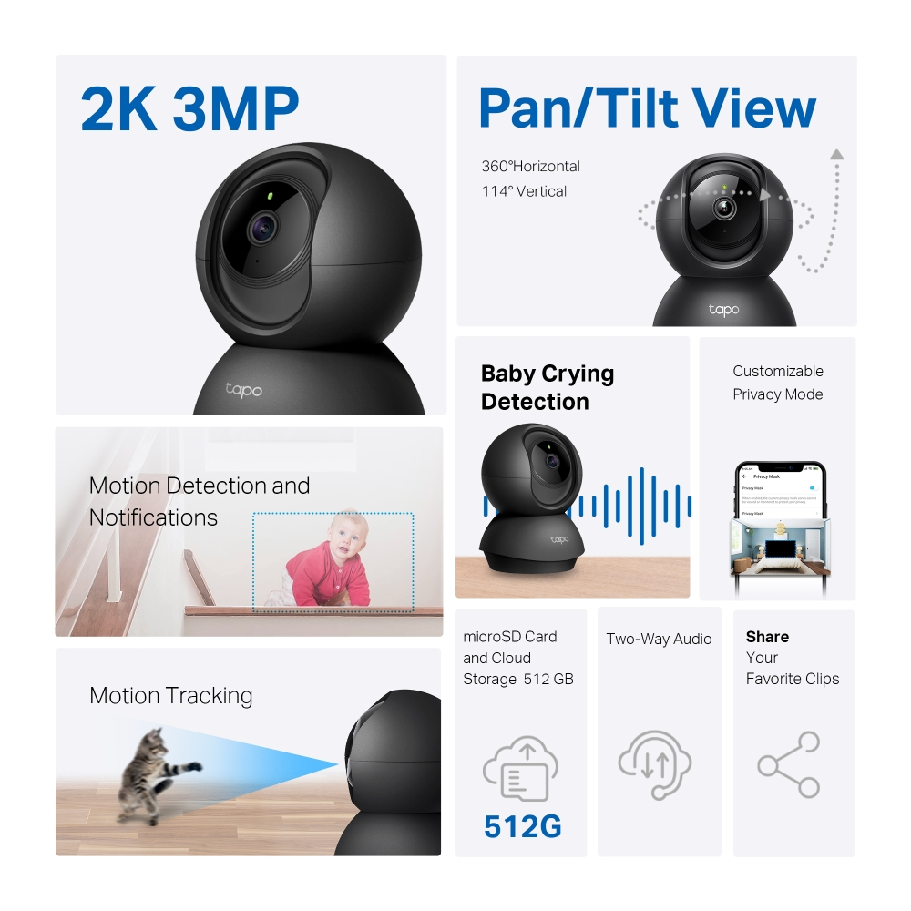 TP-Link Tapo C211 Pan/Tilt 2K/3MP 4mm Home Security Wi-Fi Camera